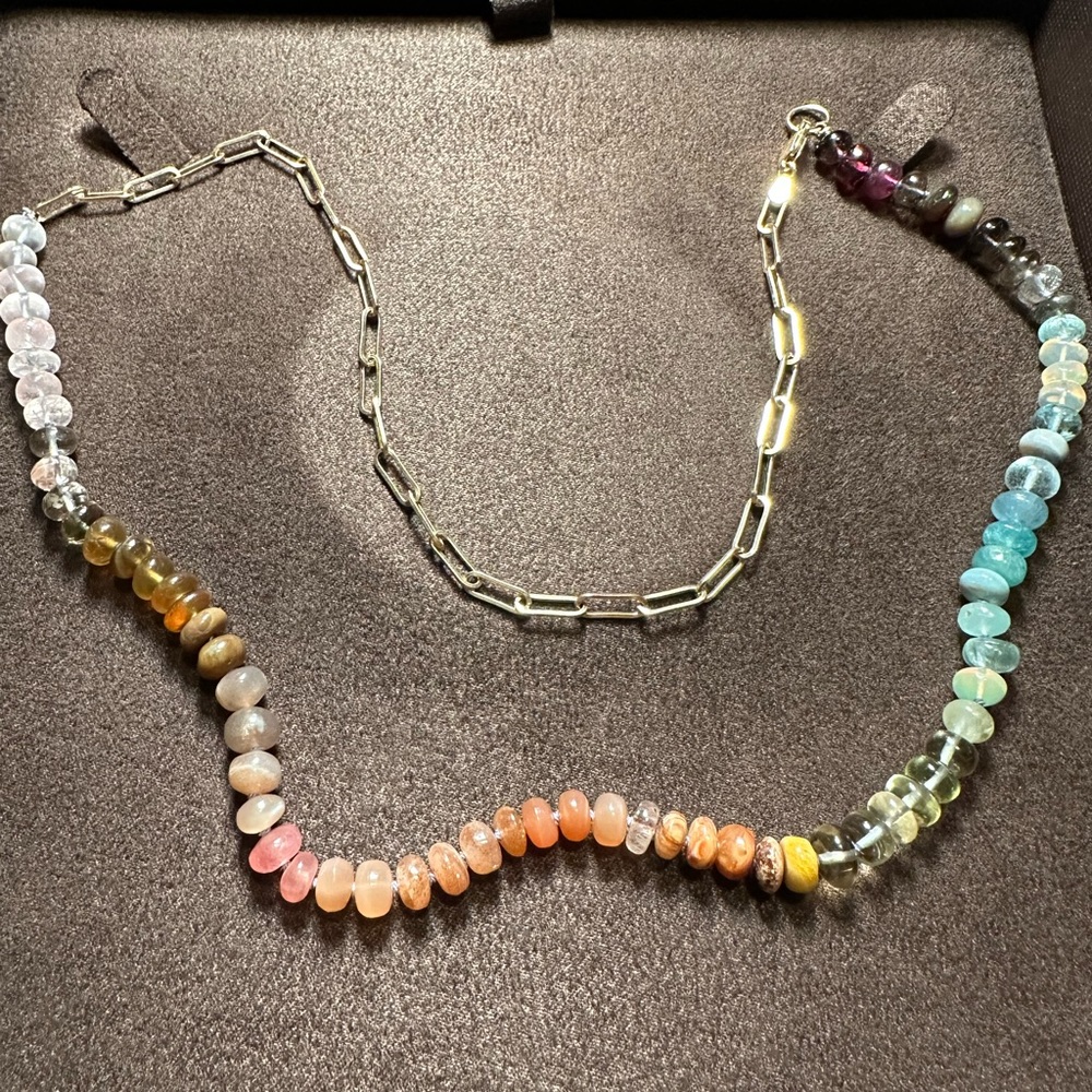Encirkled Jewelry 14k Gold Paperclip Chain Terrain Gemstone Necklace 22”